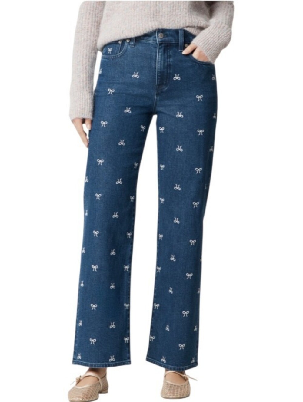 J. Crew Factory Bow Embroidered Wide Leg jeans  - 28.           G54